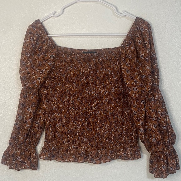 I.N. San Francisco Tops - I.N. San Francisco Floral Smocked Top in Brown